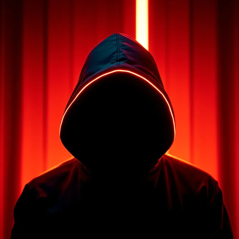 Hooded figure in orange rim light — Vuch iGaming platform brand visual